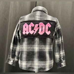 AC/DC Kids Plaid Button Down Shirt - Black and Pink